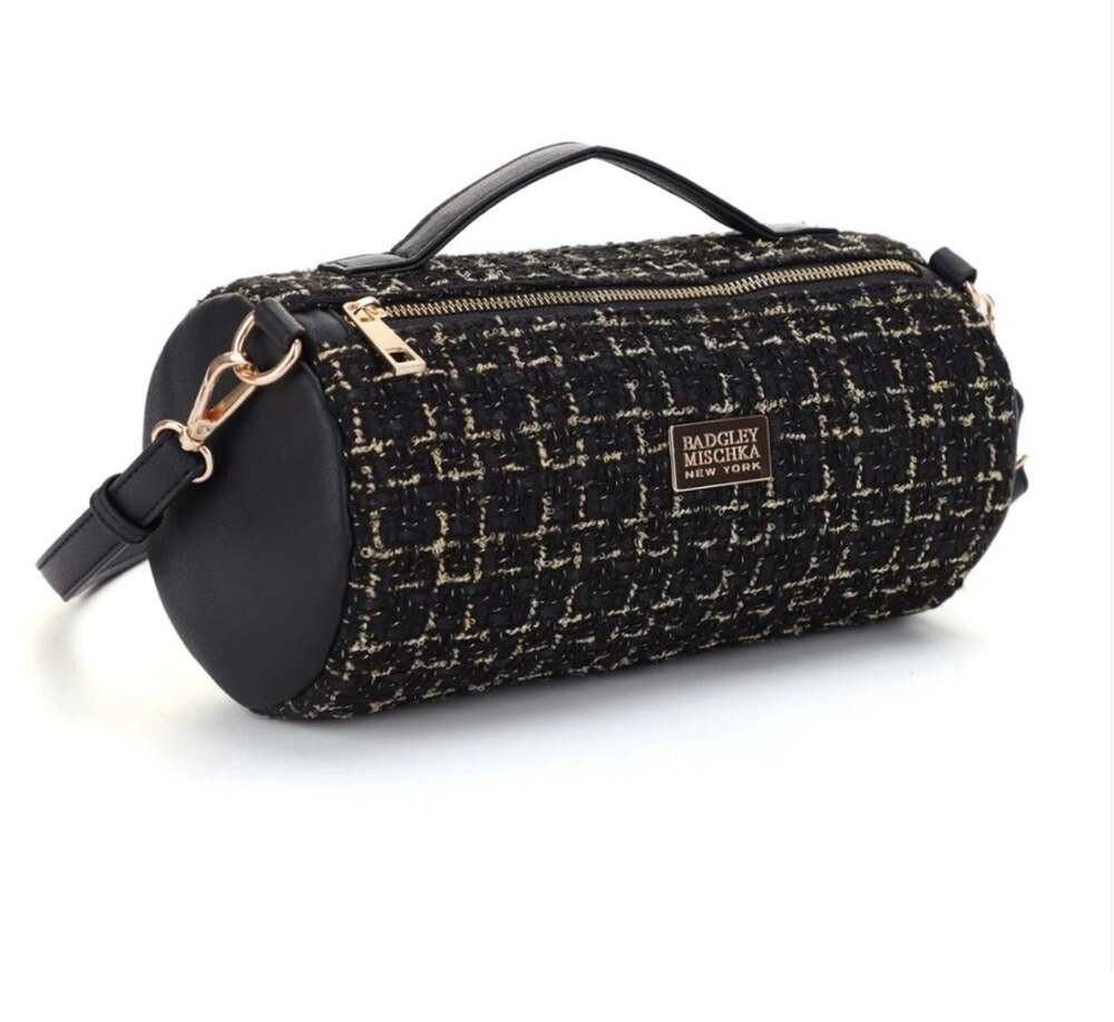 Badgley Mischka New York Tara Tweed Barrel Crossbody Bag